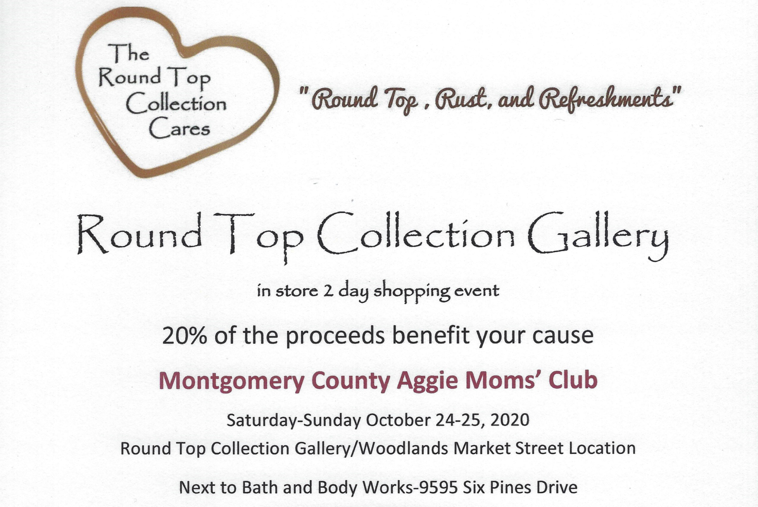 Round Top Collection shopping event Montgomery County Aggie Moms' Club